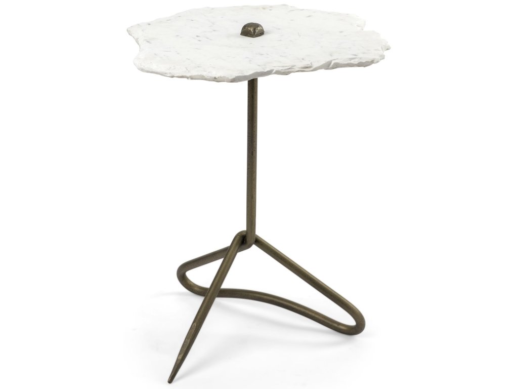 II 19L x 19W White Marble w/ Triangluar Gold Iron Base Accent Table