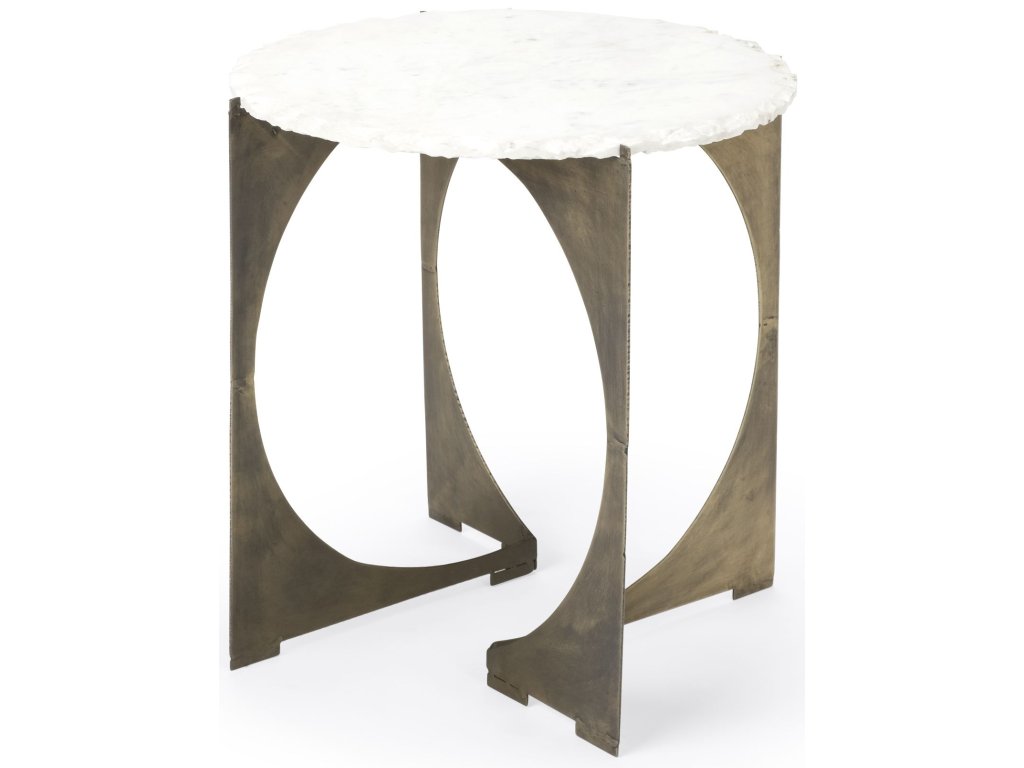 II 21L x 21W x 21H Round Live-Edge Marble Top and Gold Metal Base Side/End Table