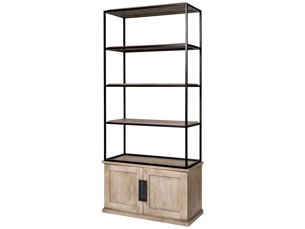 II Light Brown Wood and Iron Three Shelf Shelving Unit 41.5L x 18.5W x 9