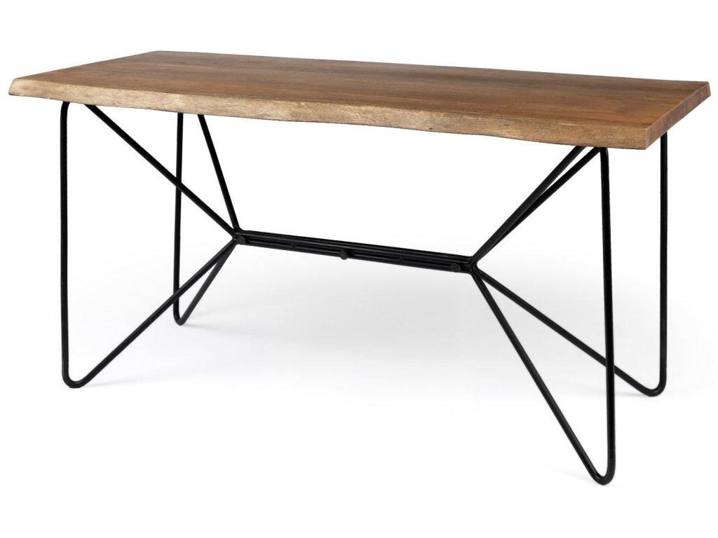 IV 60L x 26W Natural Solid Wood and Live Edge Iron Office Desk