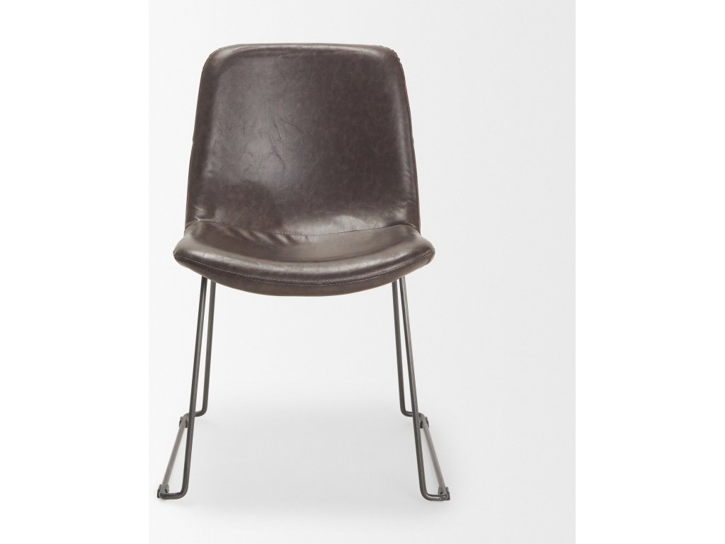 I Dark Brown Faux-Leather Seat Black Iron Frame Dining Chair