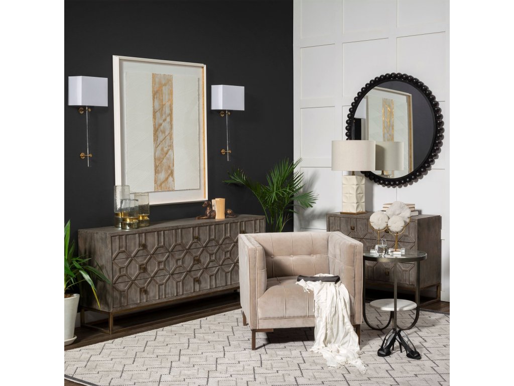 II 20" Round Glass Top Metal and Marble Detail End/Side Table - Alternative View