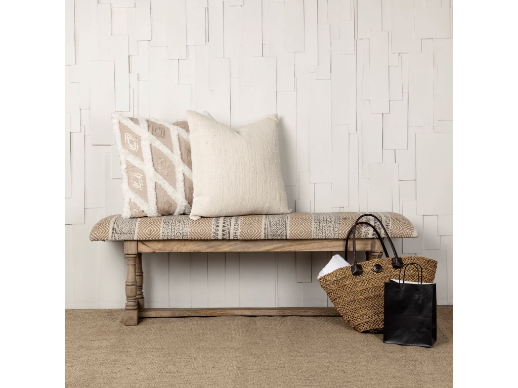 II 59L x 14W Patterned Tan Upholstered Wood Frame Accent Bench - Alternative View