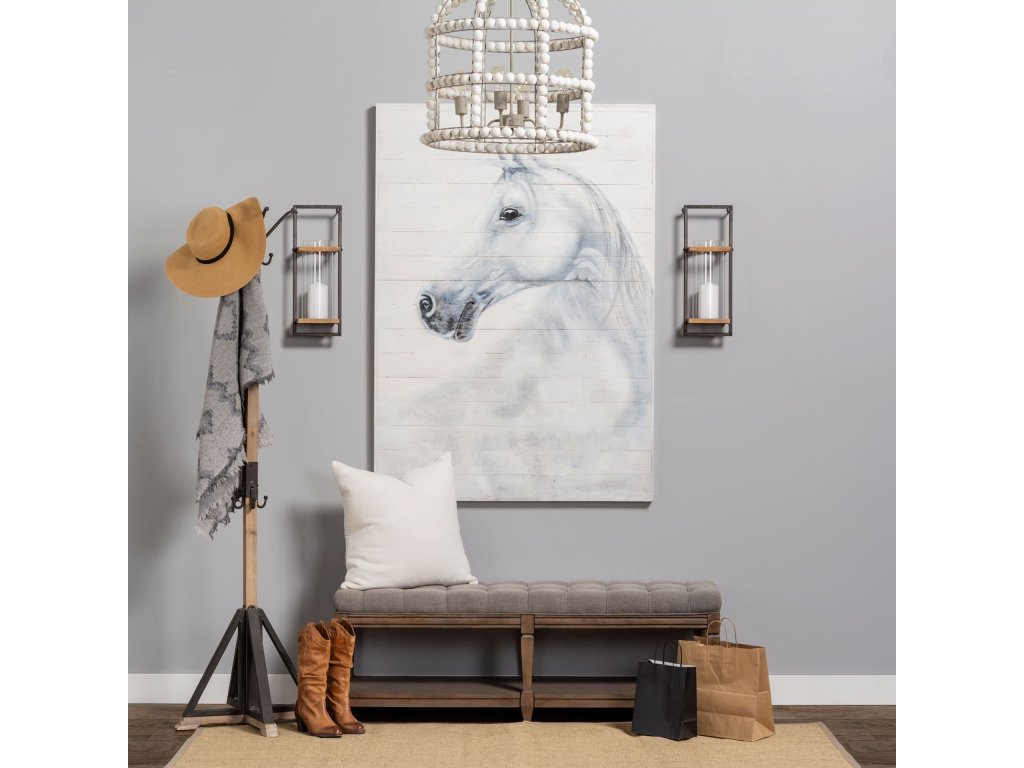 22 x 75 Black Metal and Light Brown Wood Coat Rack