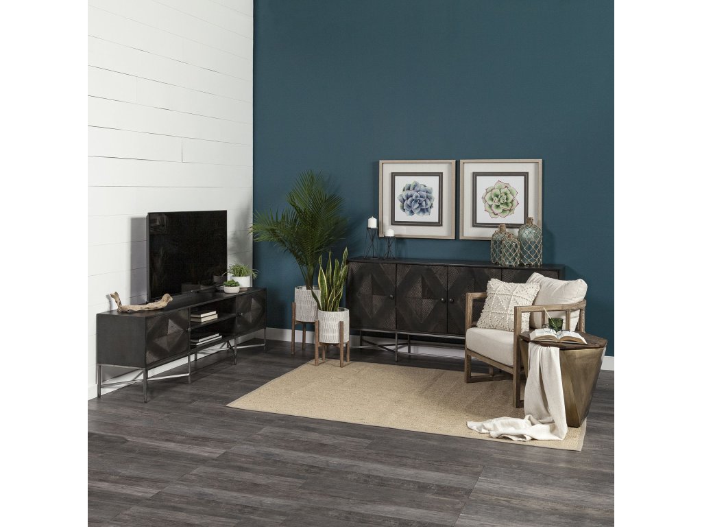 I Dark Brown Solid Wood Tv Stand Media Console With Storage, Tv Up To 81" - Alternative View