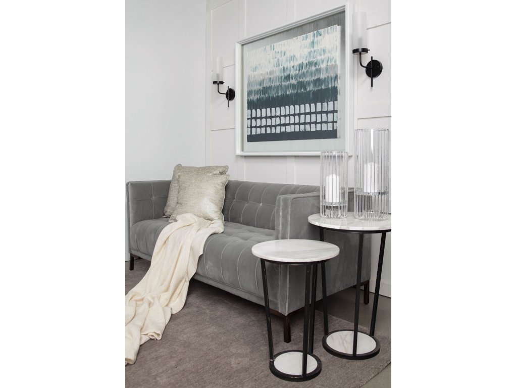 I (Small) 15L x 15W White Round Marble Top w/Black Metal Frame Accent Table - Alternative View