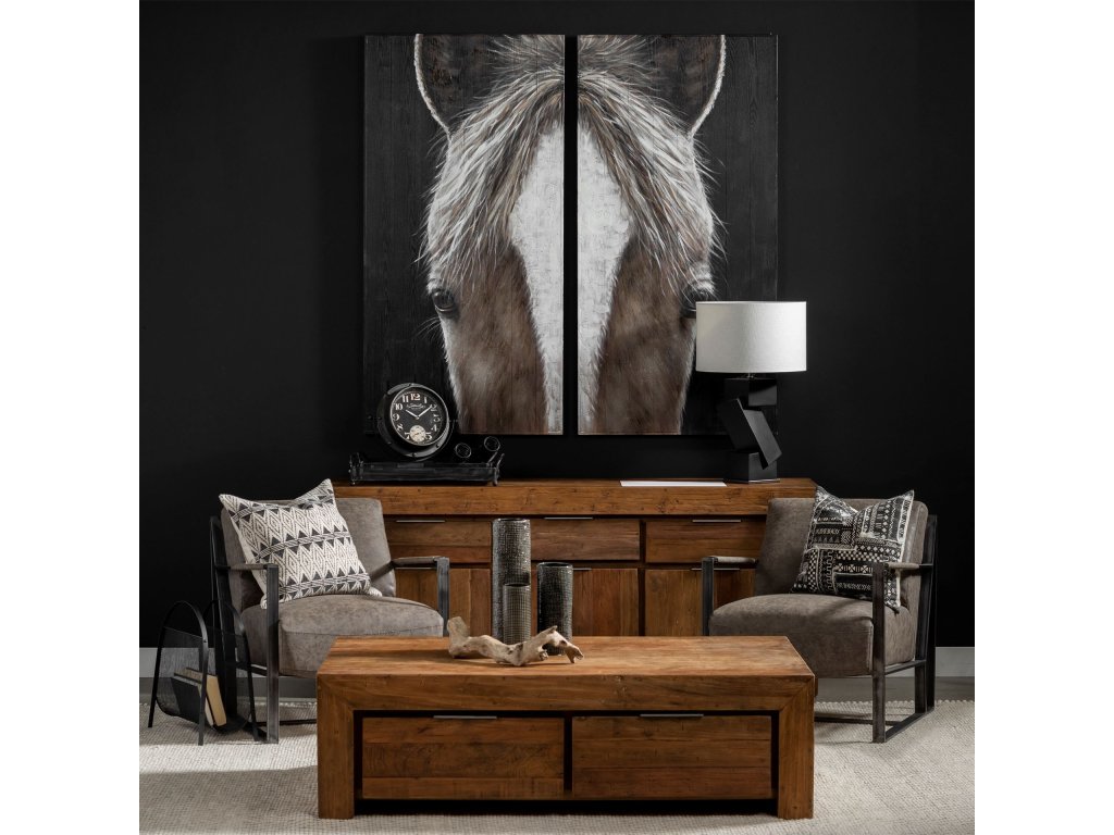 Diptych 60X60 Horse Original Hand Painted On Wood Oil Painting - Alternative View