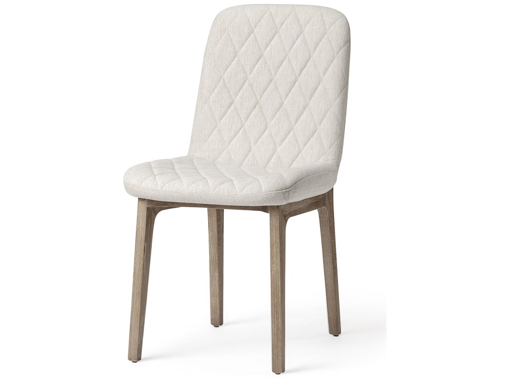 Diamond Tuffed Cream Fabric Wrap Brown Wood Base Dining Chair