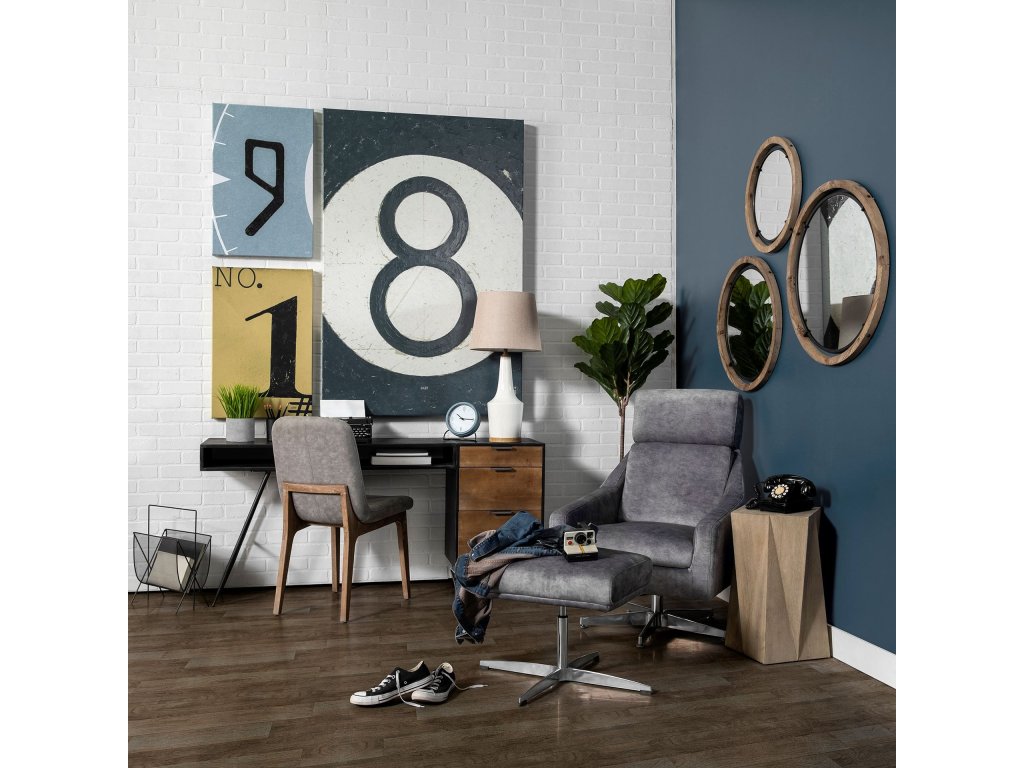 Grey Fabric Wrap Medium Brown Wood Base Dining Chair