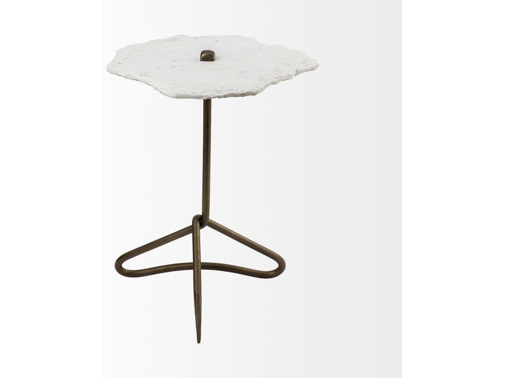 II 19L x 19W White Marble w/ Triangluar Gold Iron Base Accent Table - Alternative View