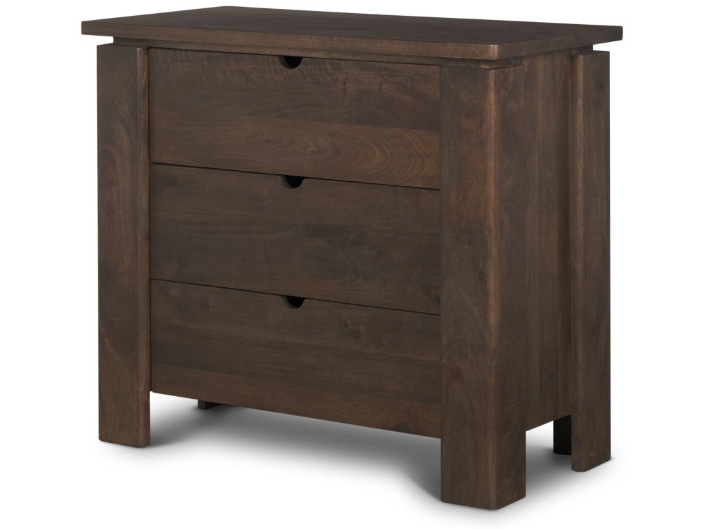 Solid Dark Brown Wood 3 Drawer Accent Cabinet