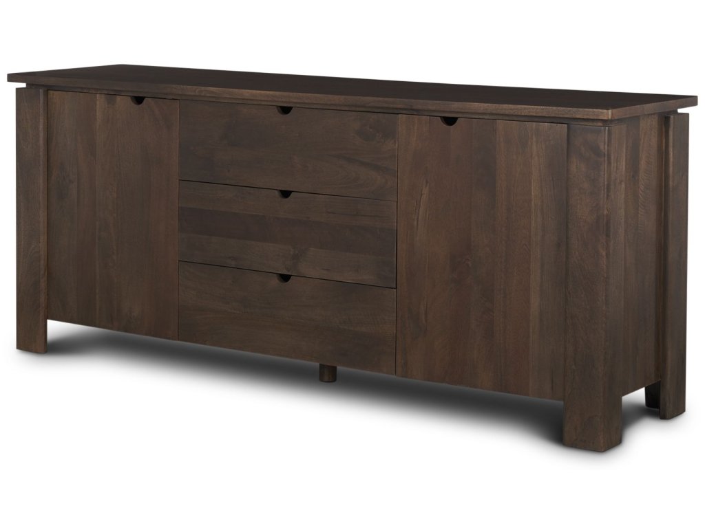 2 Door Solid Dark Brown Wood w/ 3 Drawers Sideboard