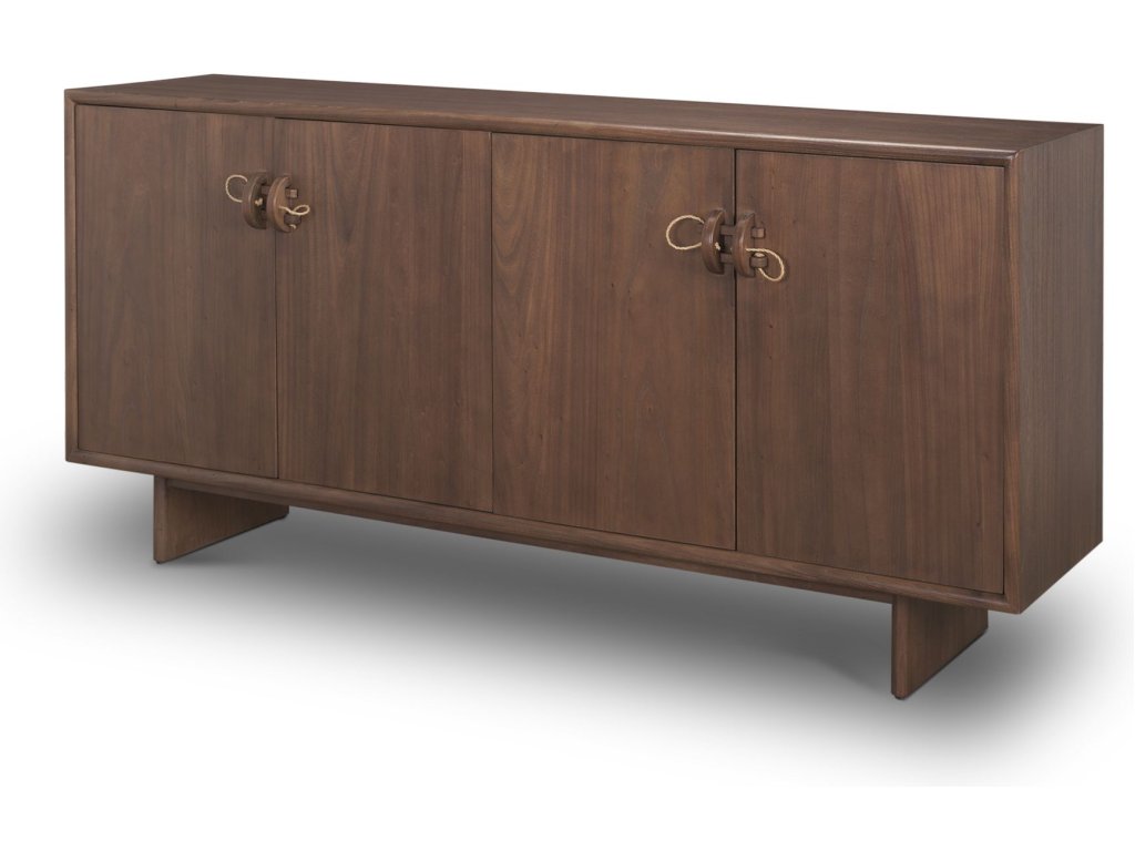 4 Door Dark Brown Wood w/ Rope Handles Sideboard