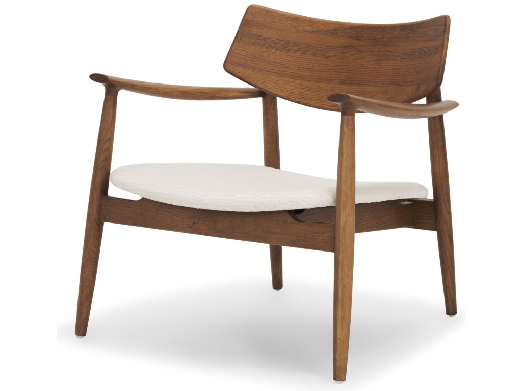 Medium Brown Oak Wood w/ Cream Fabric Accent Chair