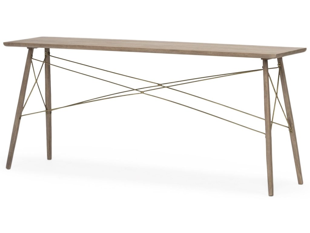 I 66L x 16W Brown Wooden Cross Braced Console Table