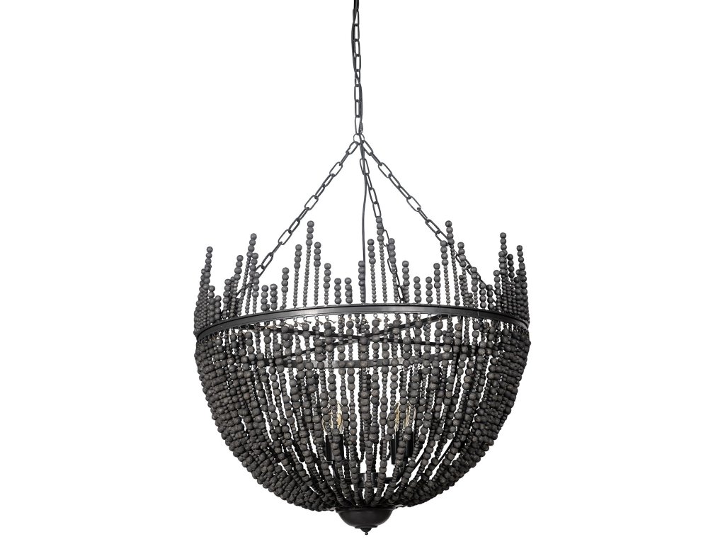 I 32X30 Black Wooden Bead Bowl-Style Four Bulb Chandelier