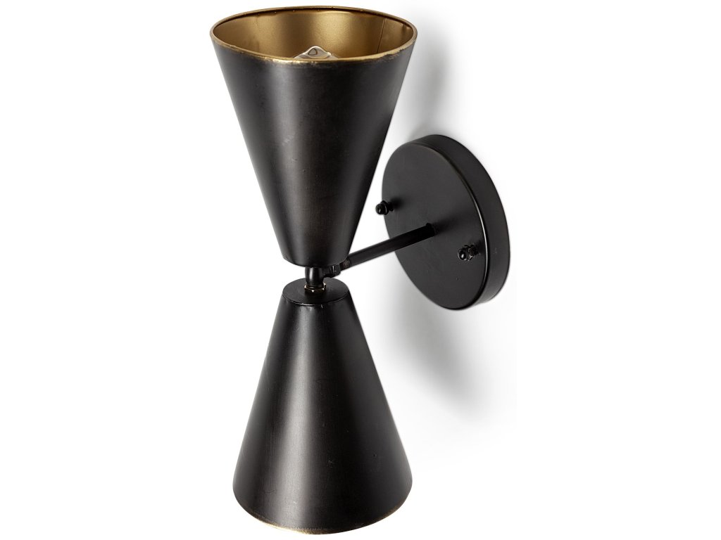 II 7.3X12.6 Black Metal w/Gold Accent Double-Cone Wall Sconce