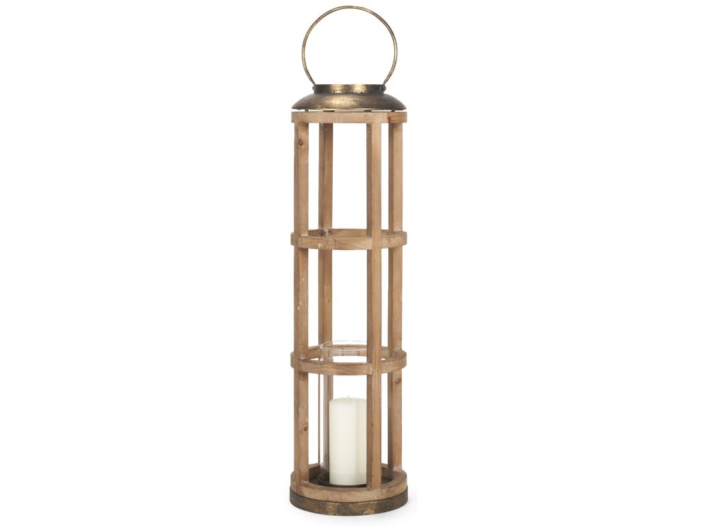 I Large Natural Wood Cylindrical Lantern