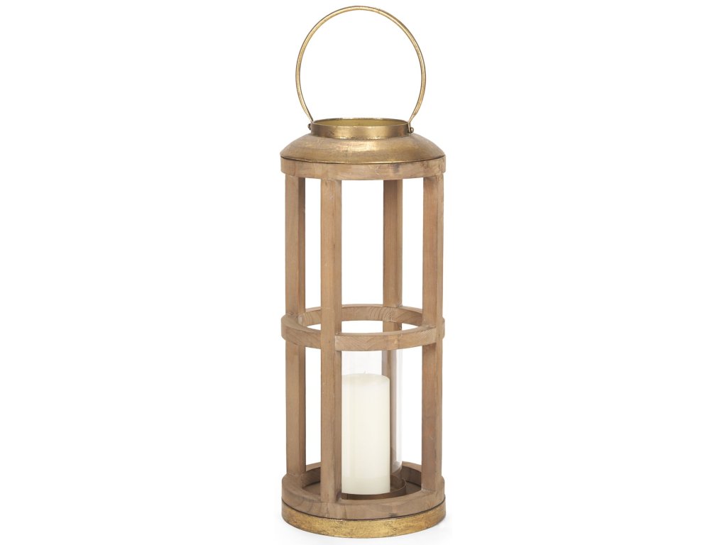 II Small Natural Wood Cylindrical Lantern