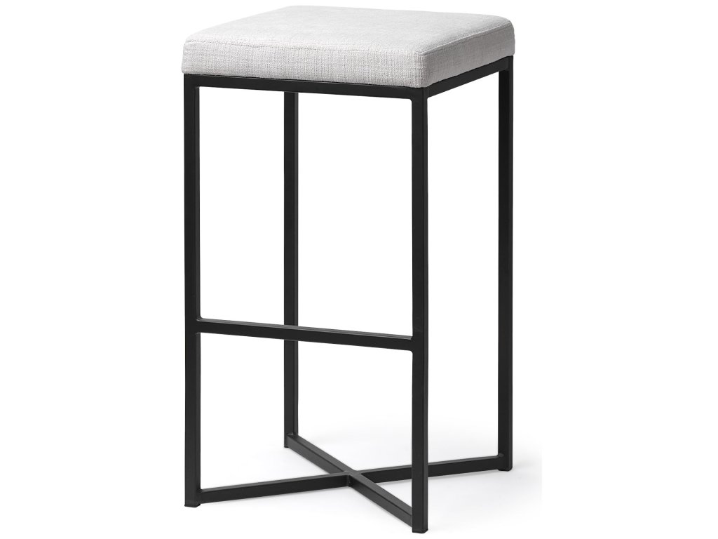 29.75" Seat Height White Fabric Seat Black Metal Base Stool