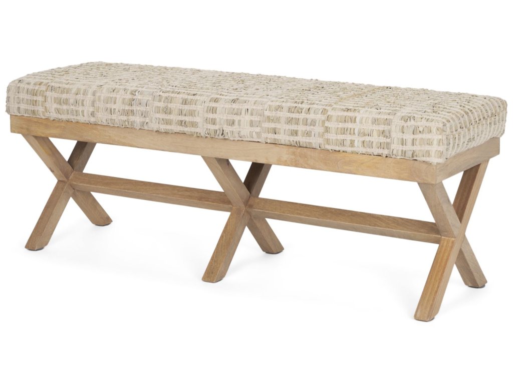 II 50L x 16W Brown Base Beige Woven Leather Cushion Accent Bench