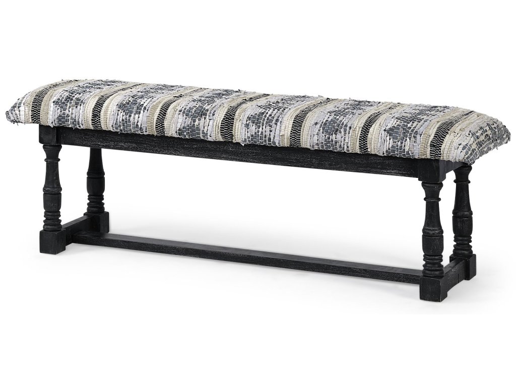 II 56L x 15W Black Wood Base Woven-Leather Cushion Top Accent Bench
