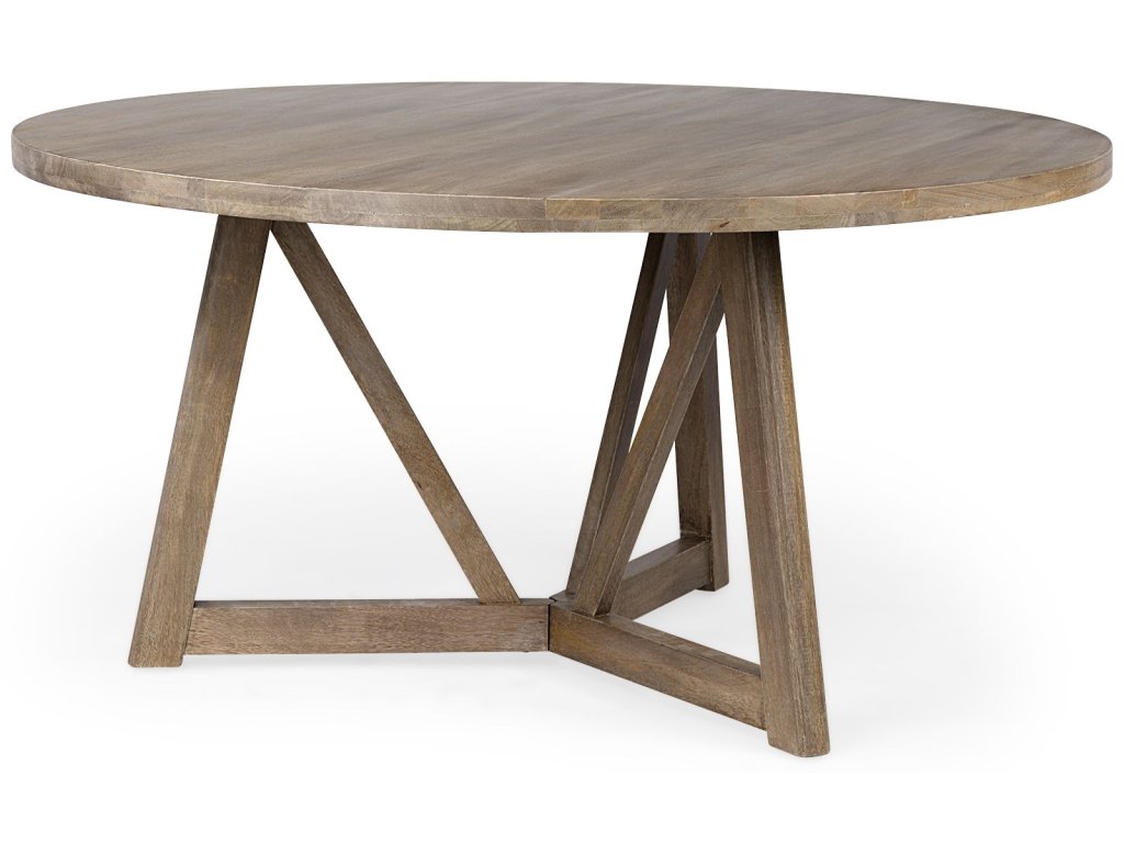 I 60" Round Brown Solid Wood Top & Base Dining Table