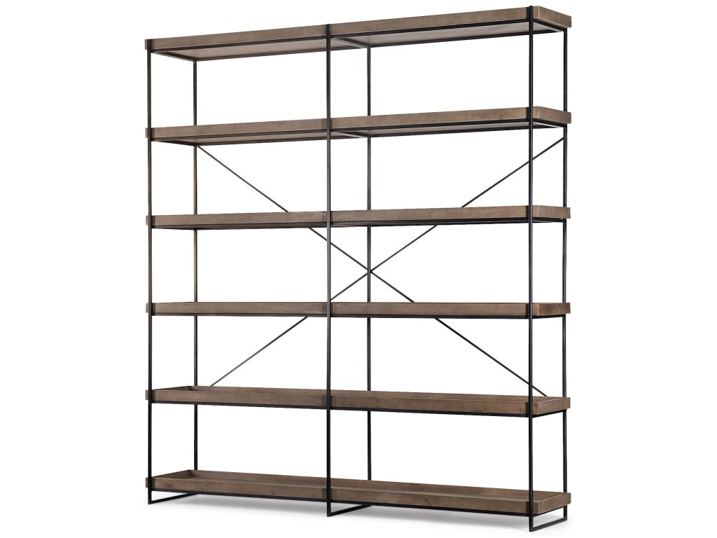 IV 80L x 16W x 87.5H Medium Brown Wood and Iron Five Tray Shelf Shelving Unit