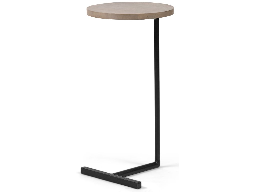 15L x 15W x 27H Brown Wood Round Top w/ Black Metal Base Accent Table