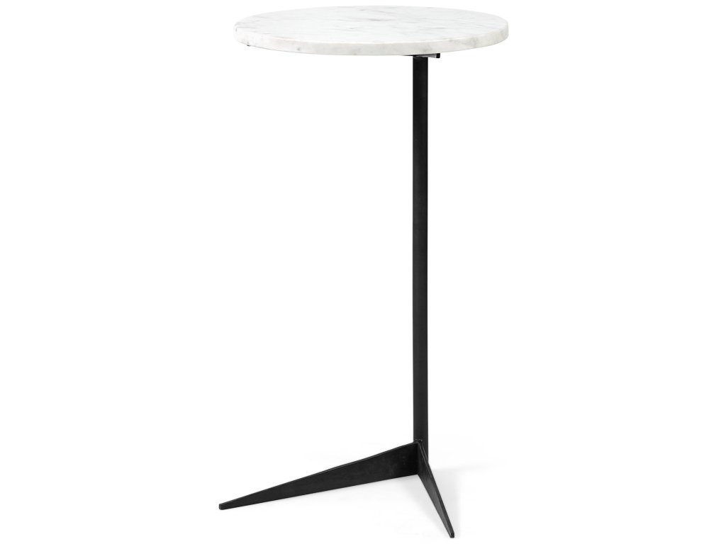 II 15L x 15W x 27L White Marble Round Top White w/ Black Metal Base Accent Table