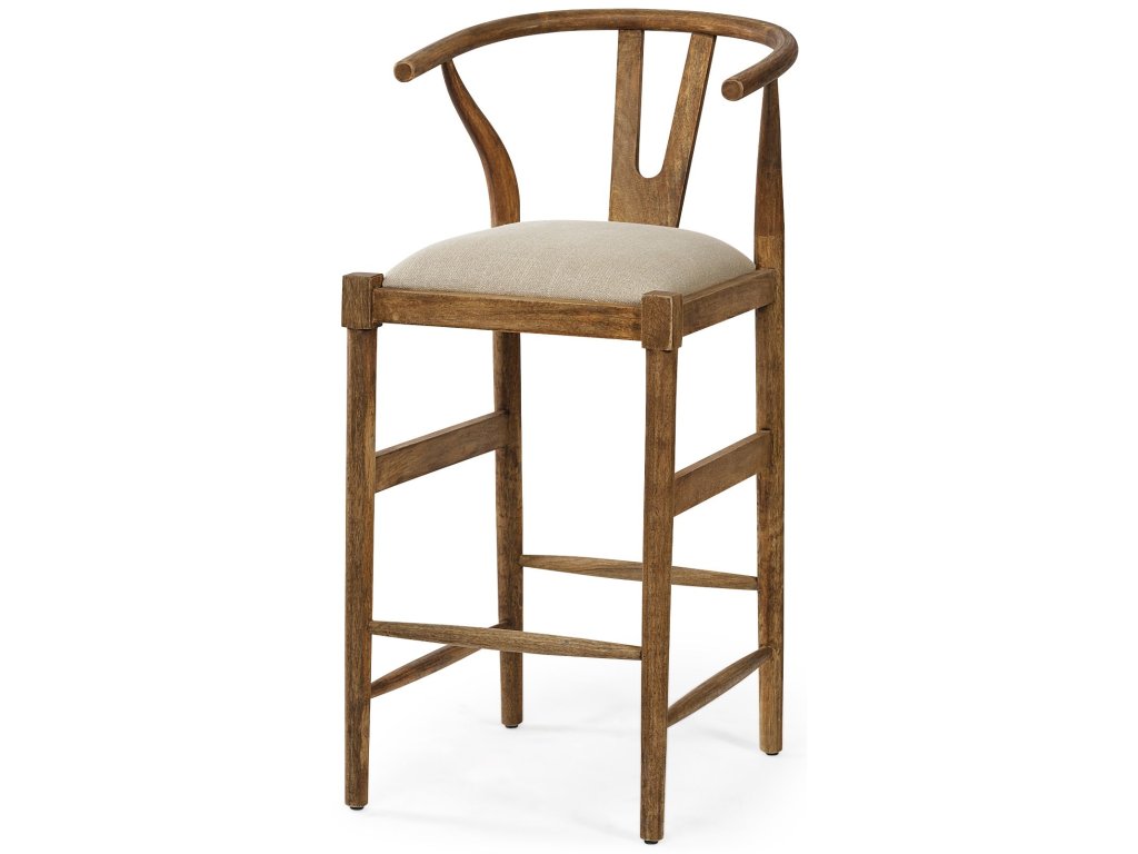 Cream Upholstered Seat Brown Wood Frame Bar Stool