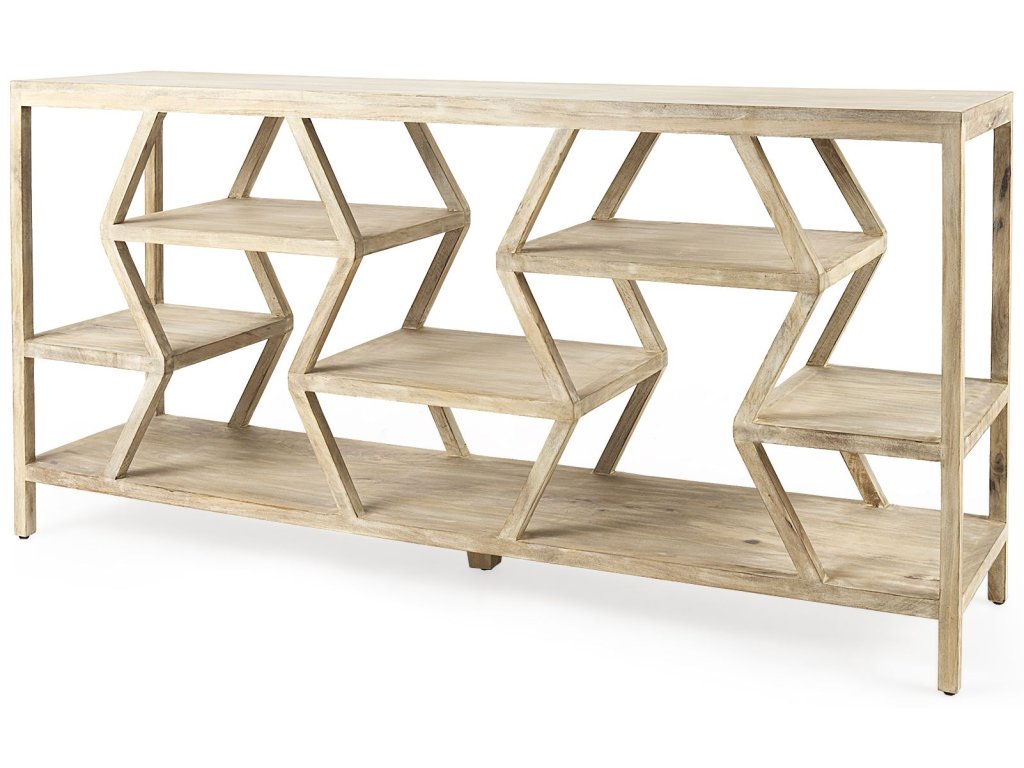 II 66L x 16W Natural Wooden Multi-Level Shelf Console Table