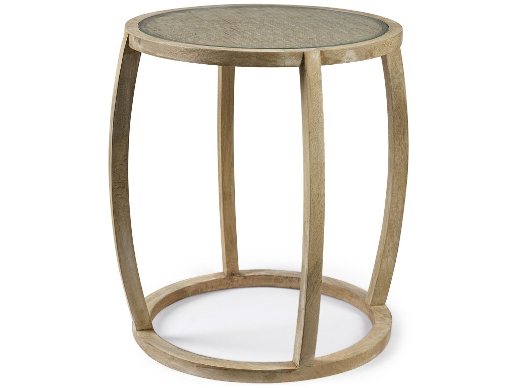 I 22L x 22W Light Brown Wood Round Top w/Glass Accent Table