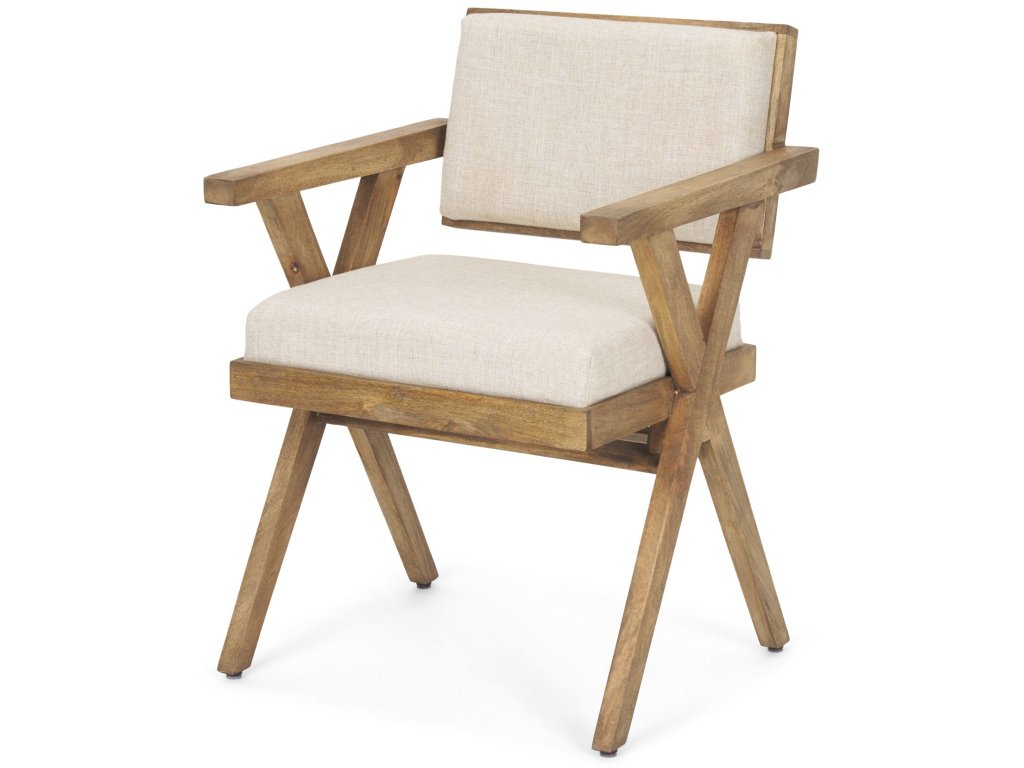 I Cream Fabric Wrap Medium Brown Wooden Frame Dining Chair