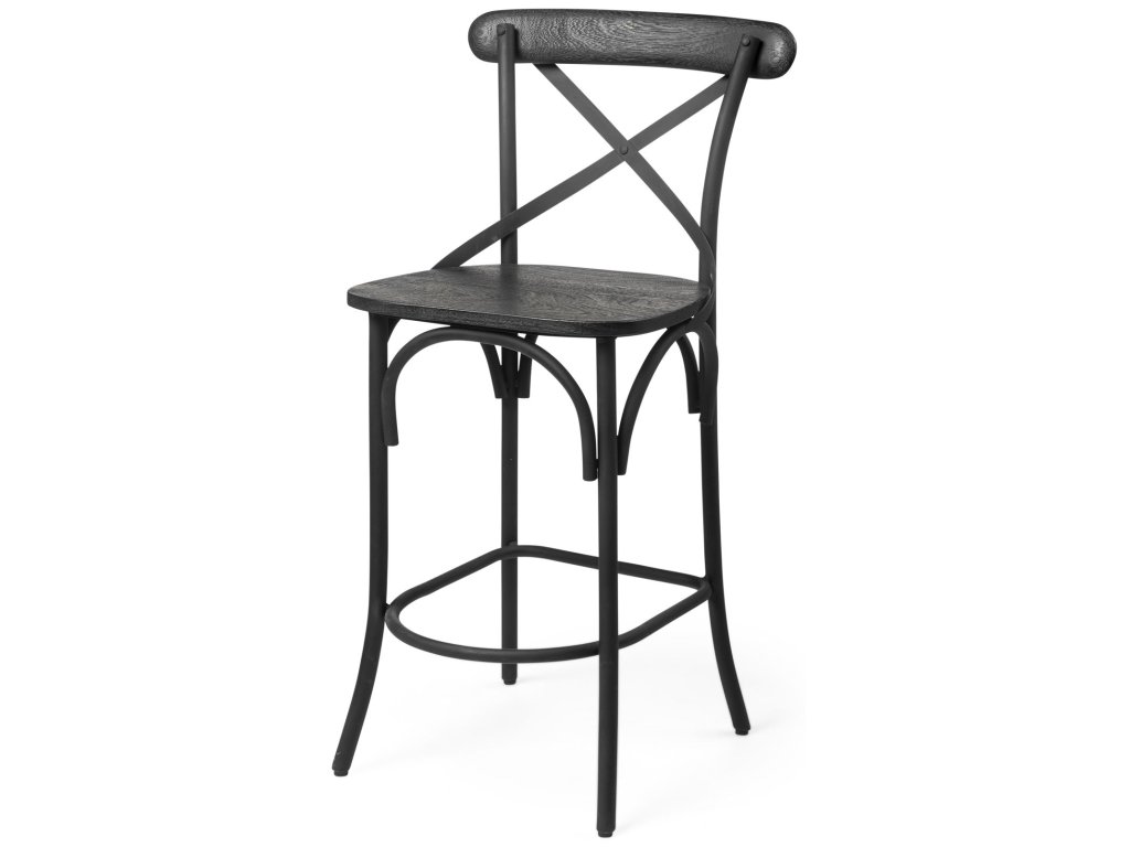 26.25" Seat Height Black Wood Seat Black Metal Base Stool