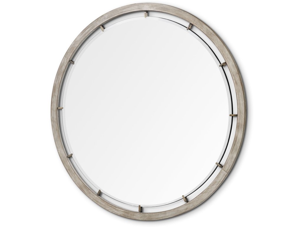 54" Round Brown Wood Frame Mirror