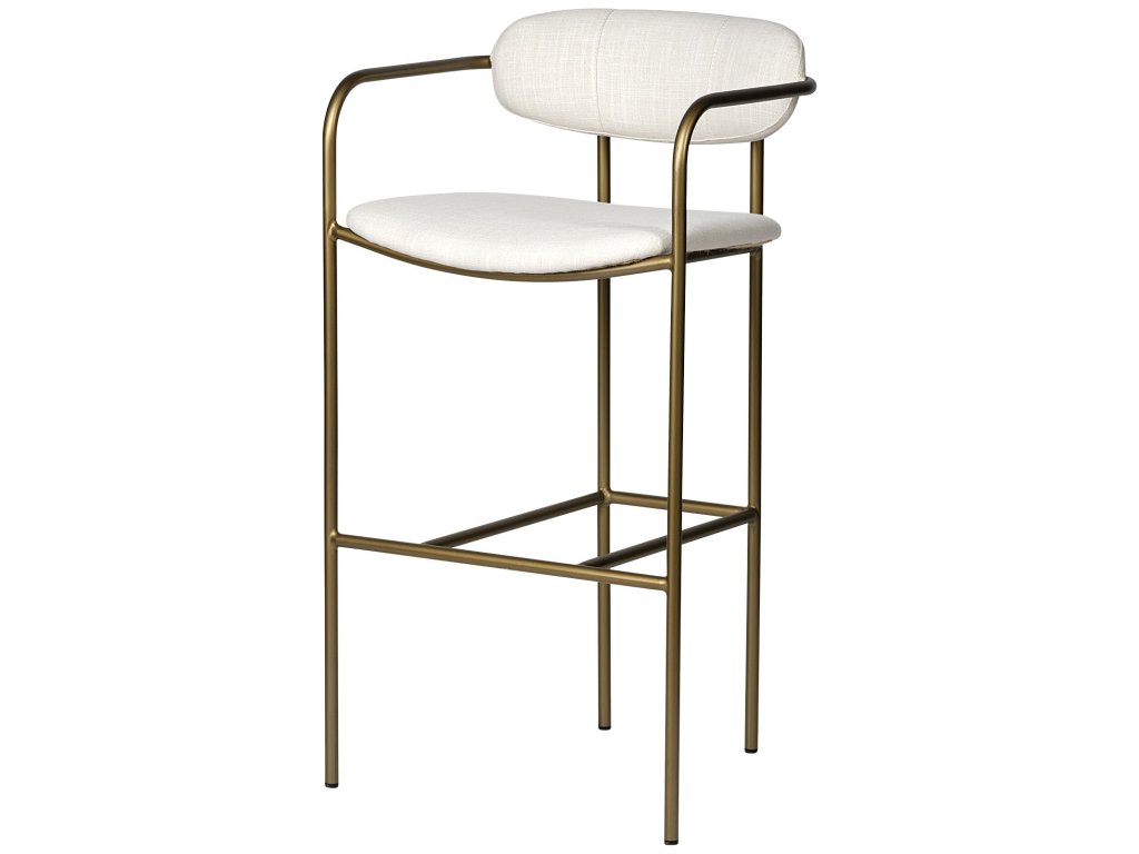 30" Seat Height Cream Fabric Seat Gold Metal Bar Stool