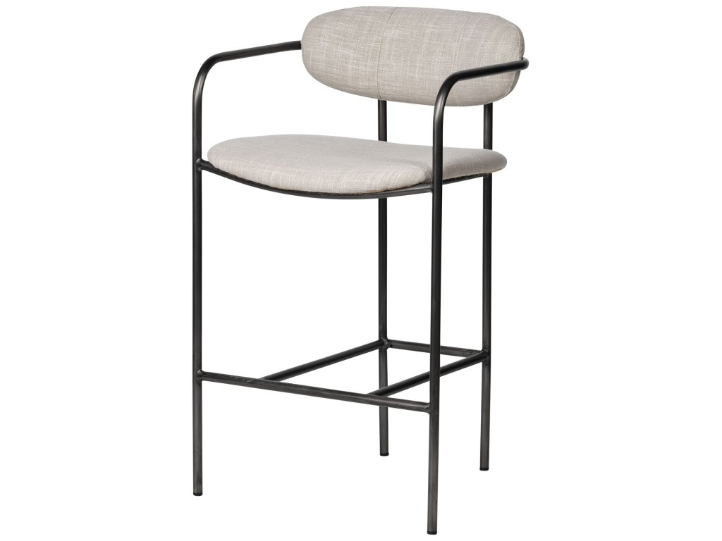 II Beige Fabric Seat Gun Metal Grey Metal Counter Stool