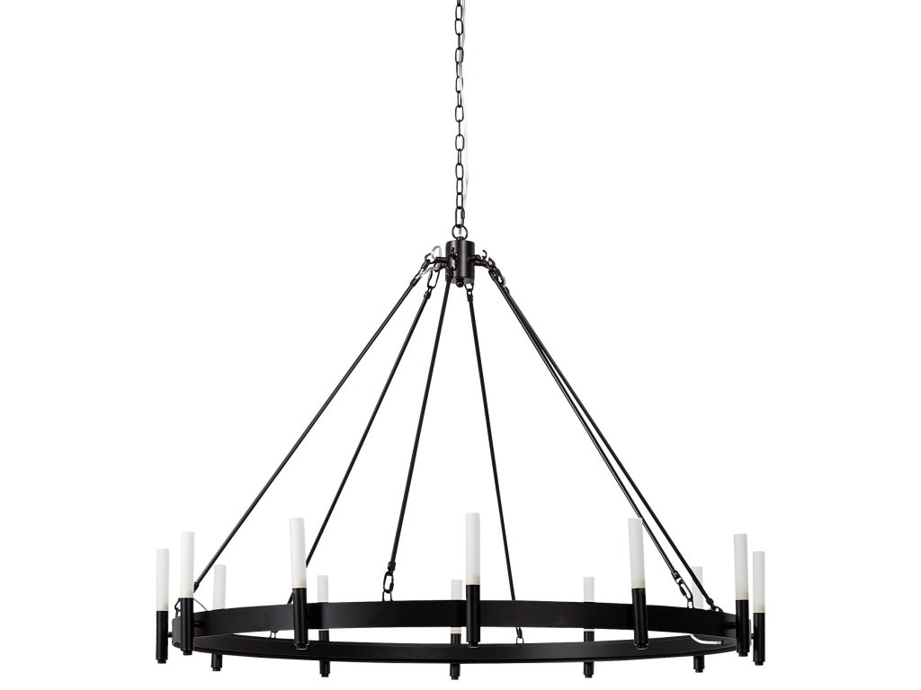 I (47.2"X36.2") Black Metal Chassis Glass Tube Twelve Light Chandelier