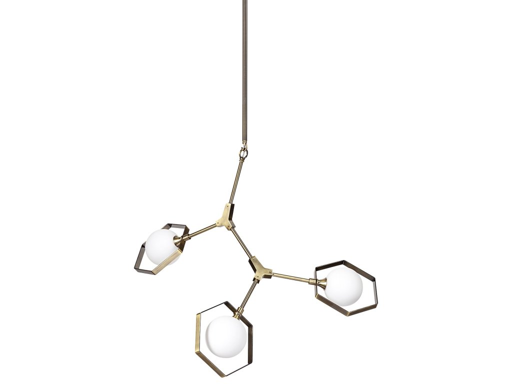 II (33.9"L x 8.8"W x 28"H) Champagne Metal Multi-Arm Three Light Chandelier