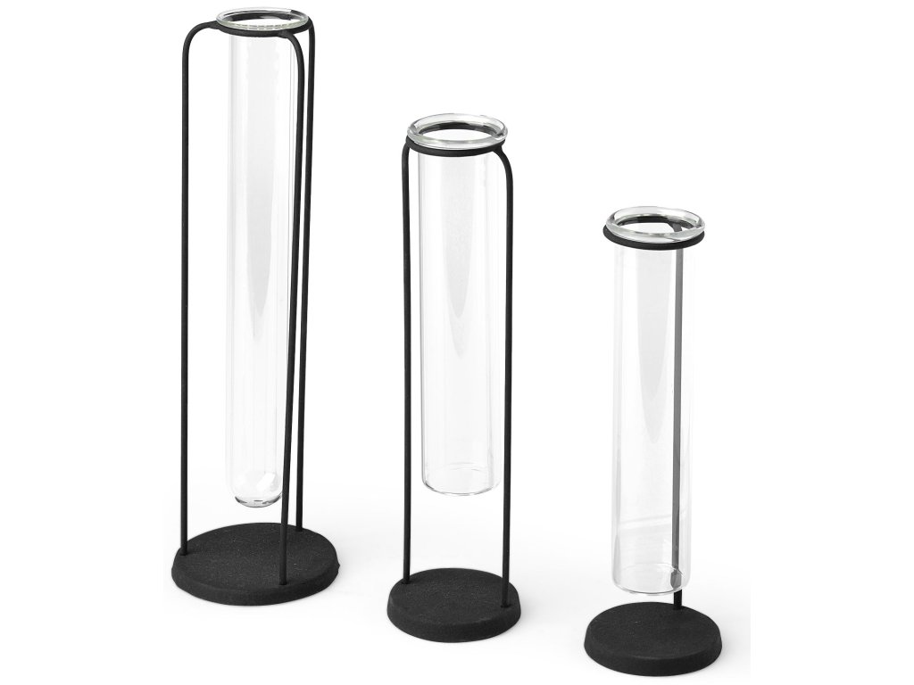 Set of 3 Black Metal Test Tube Style Vases