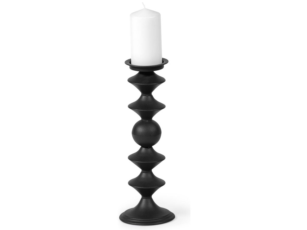 II Large Black Metal Grooved Table Candle Holder