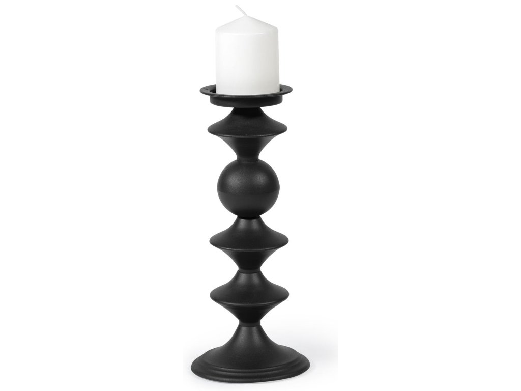I Small Black Metal Grooved Table Candle Holder