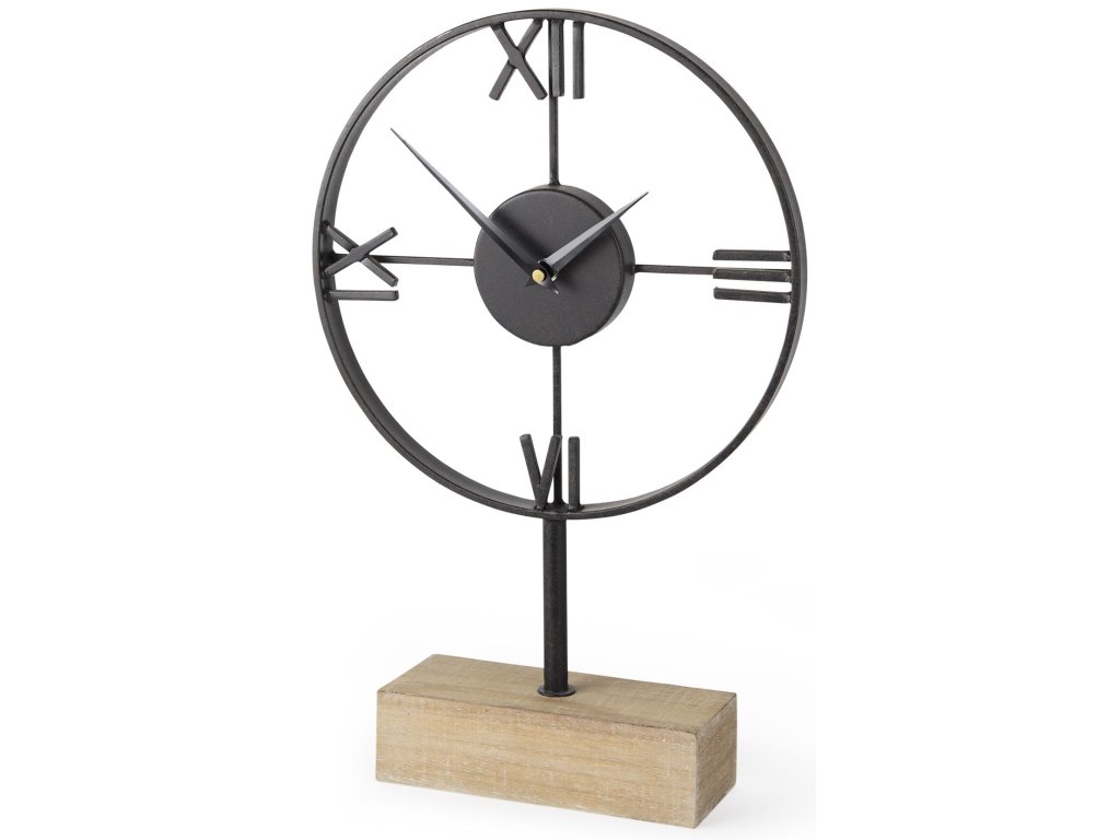 Black Metal/Wood Open Frame Table Clock