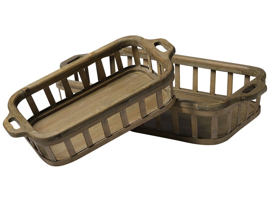 Set of 2 Natural Wood Slated Nesting Trays
