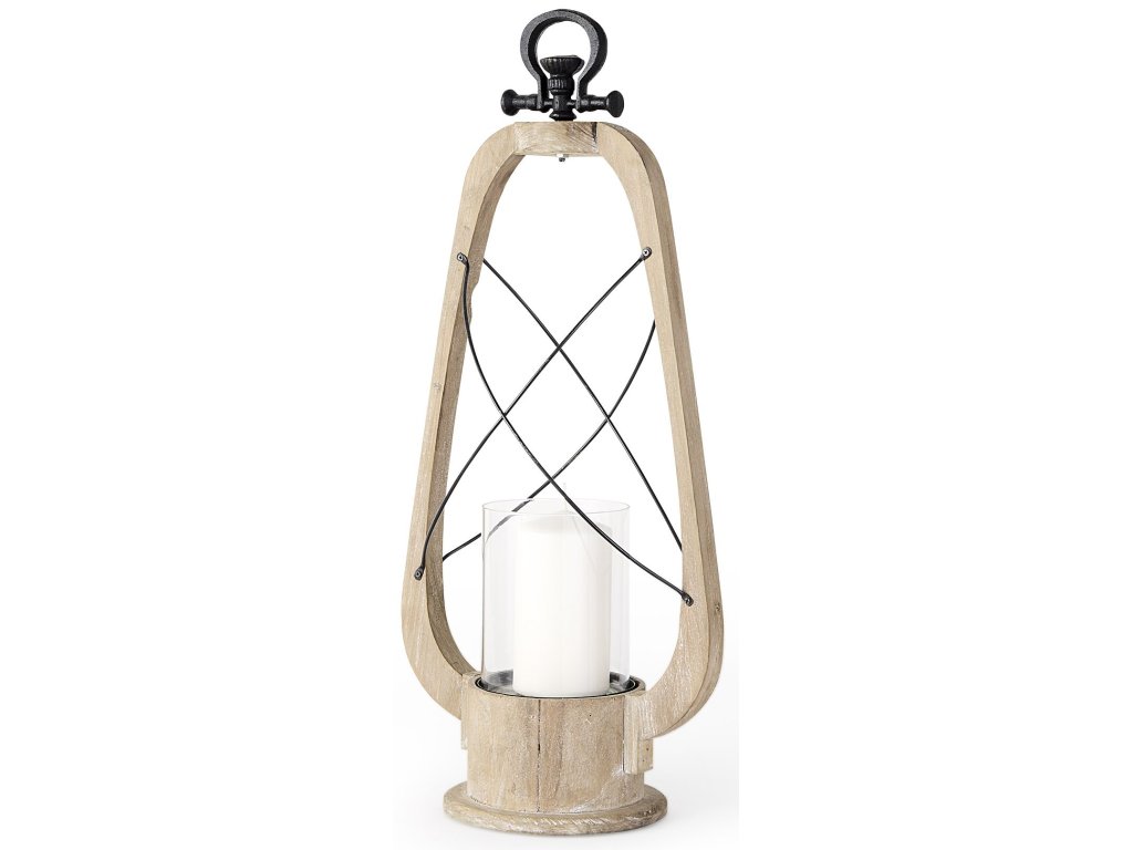 II Large Brown Wooden Vintage Inspired Candle Holder Lantern