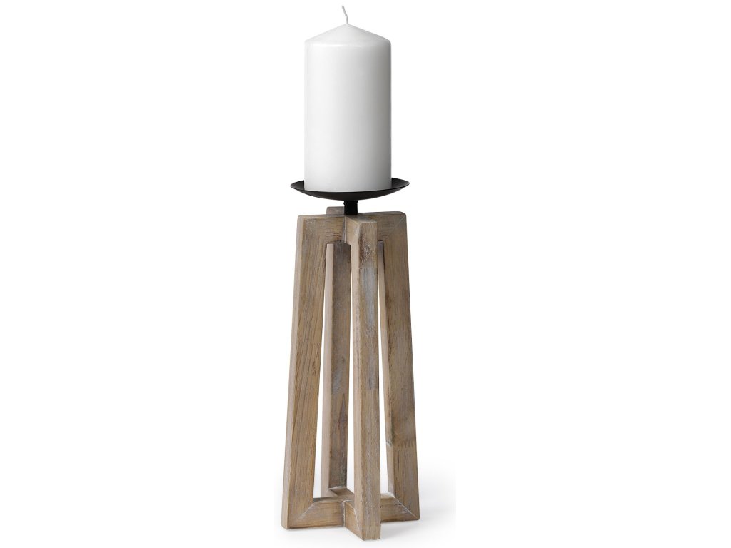 Large Light Brown Wood Pedestal Base Table Candle Holder