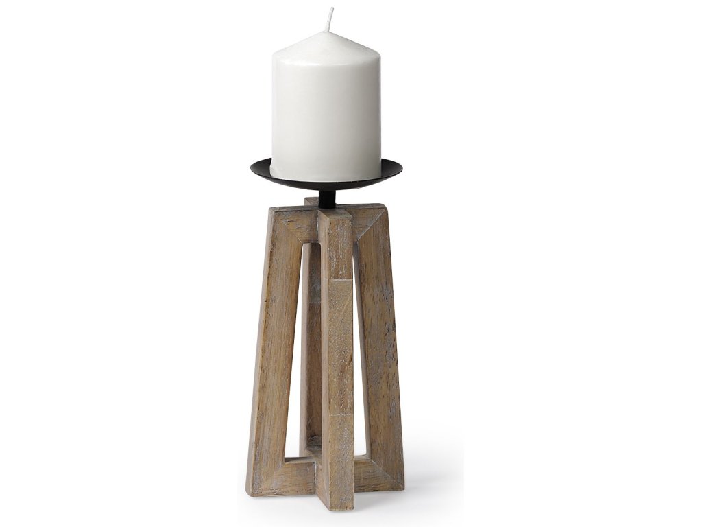 Small Light Brown Wood Pedestal Base Table Candle Holder