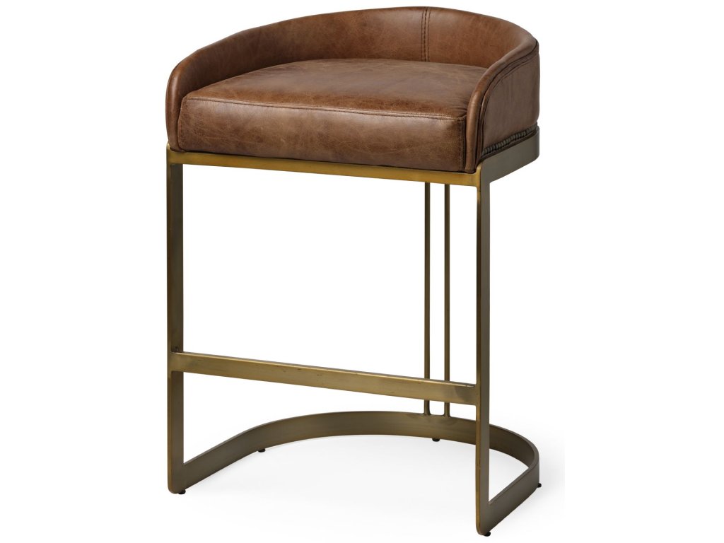 20.5L x 19.75W x 29H Total Height Brown Leather Seat Gold Metal Base Stool