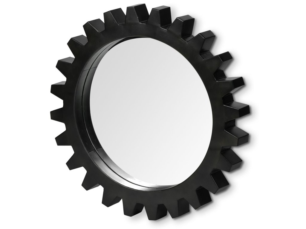 Cog 26" Round Black Metal Frame Mirror